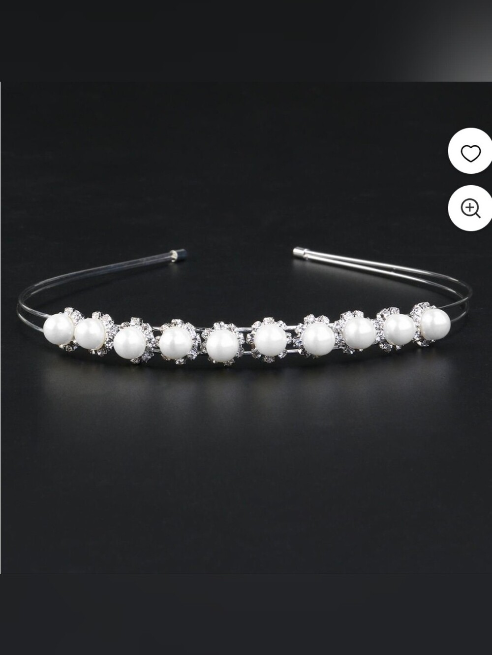 Delicate Silver Bridal Headband Featuring Round Faux Pearls & Crystals